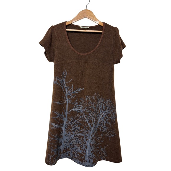 Christina Jacobs Dresses & Skirts - Christina Jacobs Brown Knit Tree Graphic Tunic Dress Short Sleeve Shimmer Small